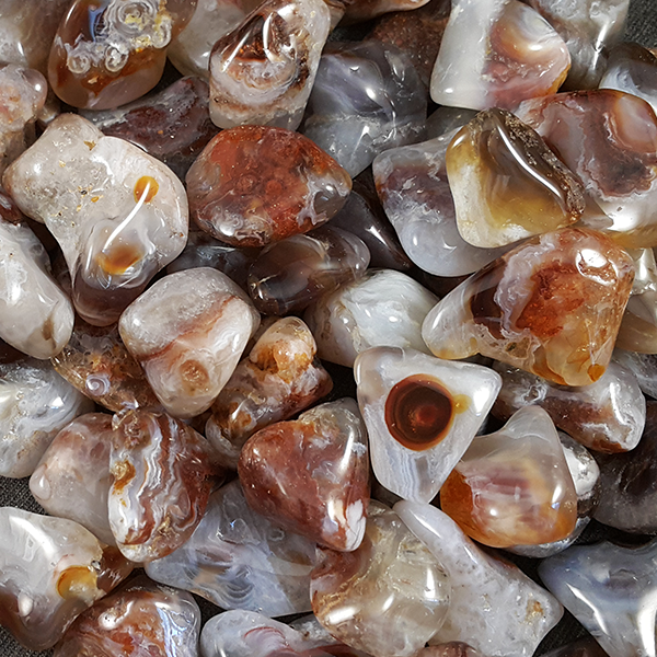 Close up of Fire Agate B, red, yellow, brown stones