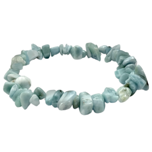 Side view of Larimar Chip Bracelet - blue chips - on a white background