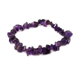 Side view of Amethyst A Chip Bracelet - deep purple chips - on a white background