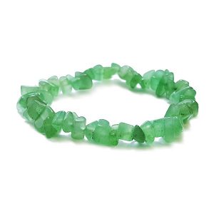 Side view of Aventurine Chip Bracelet - translucent light and dark green chips - on a white background