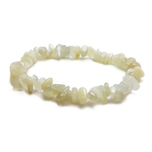 One Rainbow Moonstone Chip Bracelet - white, cream, pearlescent chips - on a white background