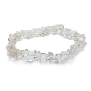 Side view of crystal chip bracelet - small transparent chips on a circular elasticated band