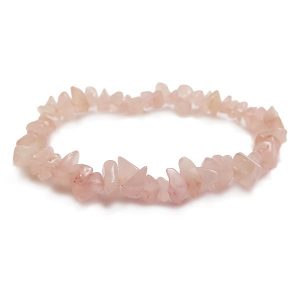 Side view of Rose Quartz Chip Bracelet - pale pink chips - on a white background