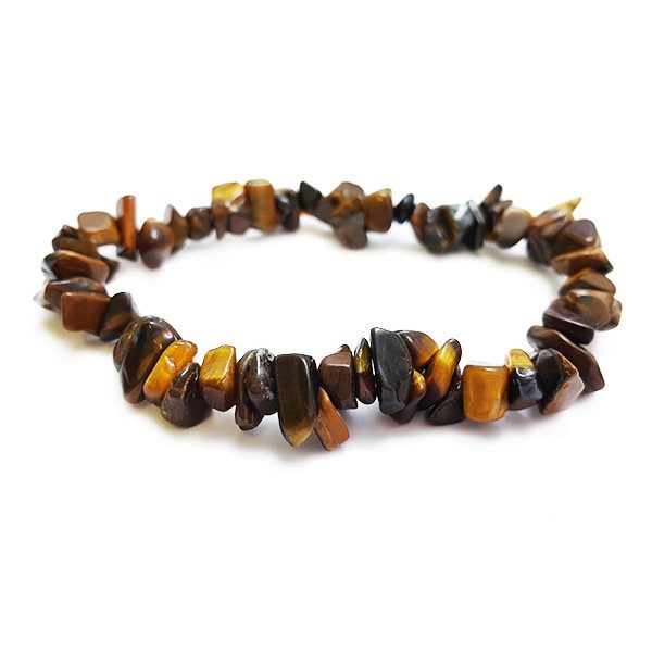 Side view of Tiger Eye Gold Chip Bracelet - red and orange chips - on a white background