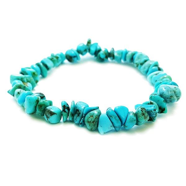 Side view of Turquoise Chip Bracelet - blue chips - on a white background