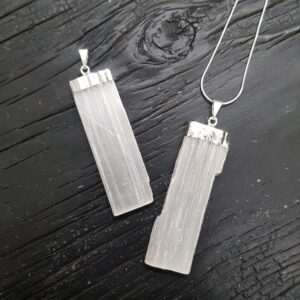 Two Selenite Blade pendants - long, white rectangles of colour