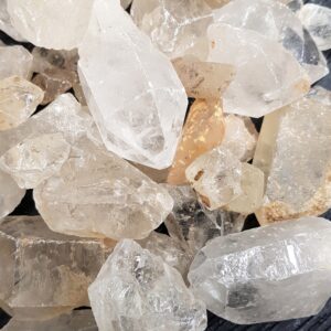 Close up of Rock Crystal Rock - naturally points and chunks of translucent stone.
