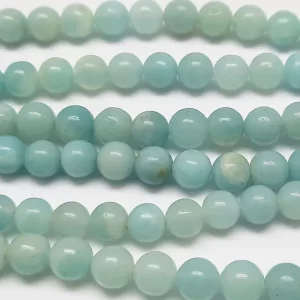 Close up of Amazonite Round Beads - pale teal coloured spheres.