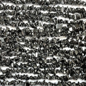High volume of rows of Haematine chip necklaces - metallic grey