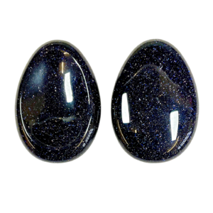 Two Blue Goldstone Worry Stones - blue with copper flecks - on a white background