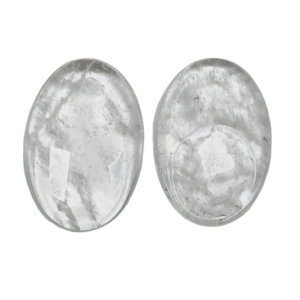 Two Crystal Thumb Stones - clear rock - on a white background