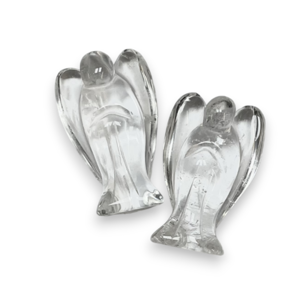 Two Crystal Angels Medium viewed from the front - clear rock - on a white background