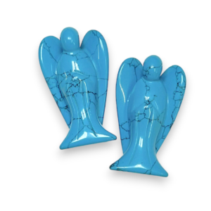 Two Reconstituted Turquoise Angels Medium viewed from the front - bright blue with black veining - on a white background