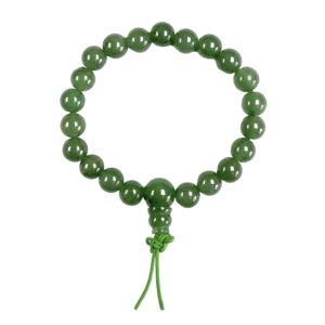 One Aventurine power bracelet viewed from the top - green round beads with one larger bead - on a white background