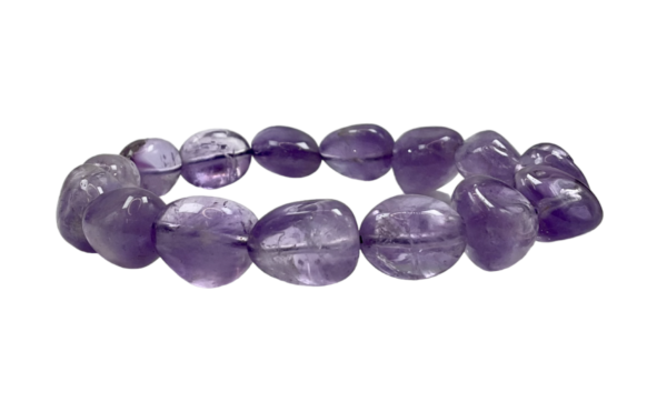 One light Amethyst nugget bracelet from the side - large see-through purple beads - on a white background