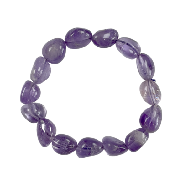 One light Amethyst nugget bracelet from the top - large see-through purple beads - on a white background