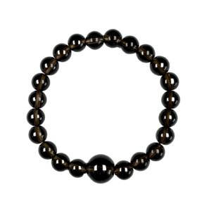 One 8mm/12mm round bead Smoky Quartz bracelet from the top - dark grey beads - on a white background