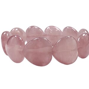 One heart bead Rose Quartz bracelet from the side - small 20mm heart pink beads - on a white background