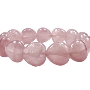 One heart bead Rose Quartz bracelet from the side - medium 15mm heart pink beads - on a white background