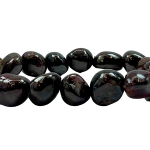 One Garnet Nugget bracelet from the side - irregular dark red beads - on a white background