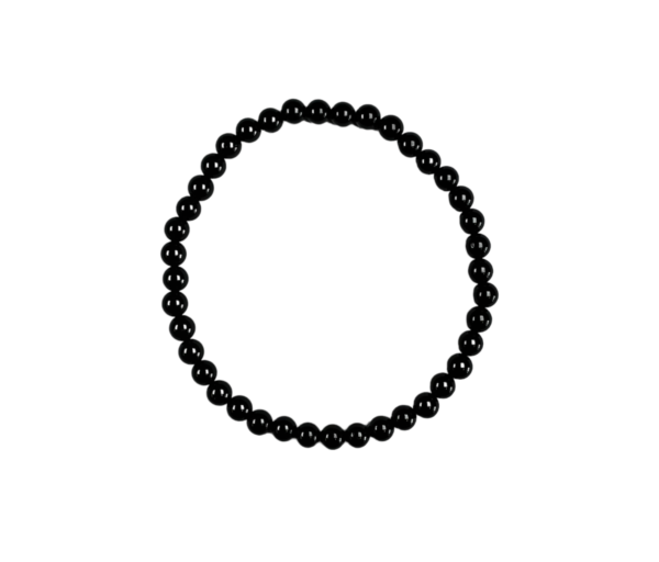One 4mm round bead Shungite bracelet from the side - small grey beads - on a white background