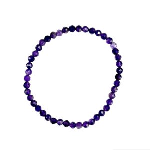 One 4mm faceted bead Amethyst bracelet from the top - small purple beads - on a white background