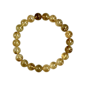 One 8mm round bead Citrine bracelet from the top - orange beads - on a white background