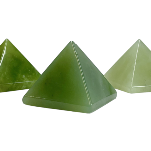 Three Jade pyramids - light green to dark green - on a white background