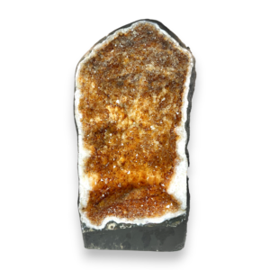 Citrine Cave (3) - half of a giant geode with orange points - on a white background