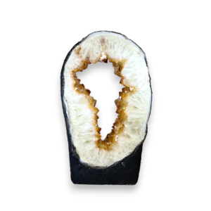 One slab of Citrine Portal (4) - circle of quartz and orange points in a grey surround - on a white background