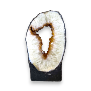One slab of Citrine Portal (7) - circle of quartz and orange points in a grey surround - on a white background