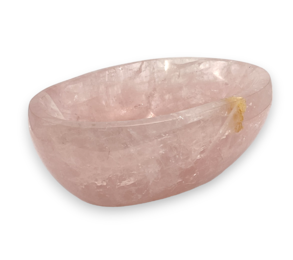 One Rose Quartz Bowl (A) - pale pink extra large bowl with some translucent and orange areas - on a white background