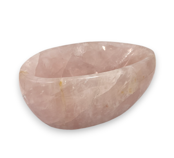 One Rose Quartz Bowl (B) - pale pink extra large bowl with some translucent and orange areas - on a white background