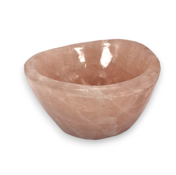 One Rose Quartz Bowl (D) - pale pink extra large bowl with some translucent and orange areas - on a white background