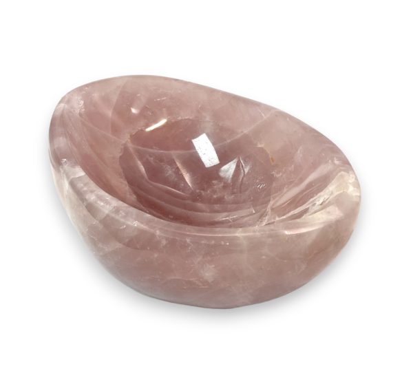 One Rose Quartz Bowl (E) - pale pink extra large bowl with some translucent and orange areas - on a white background