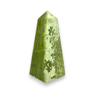 One Serpentine Obelisk XL (A) - green with cream patches - on a white background