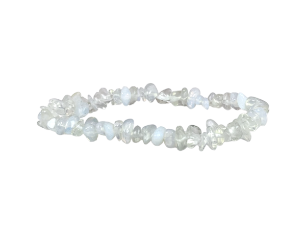 One Opalite Chip Bracelet - white, blue, pearlescent - on a white background