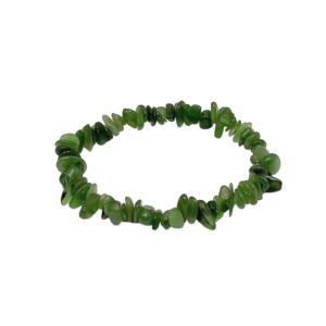 Side view of Nephrite Jade Chip Bracelet - dark green chips - on a white background
