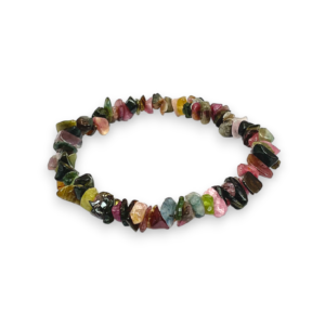Side view of Tourmaline AB Chip Bracelet - black, pink, green chips - on a white background