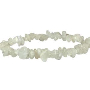 One Rainbow Moonstone AB Chip Bracelet - white, cream, pearlescent chips - on a white background