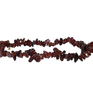 Side view of Hessonite Chip Bracelet - dark red chips - on a white background