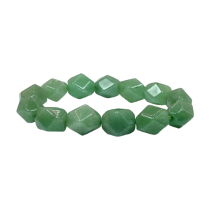 One Aventurine Jumbo Faceted Bead Bracelet from the top - large angular green beads - on a white background