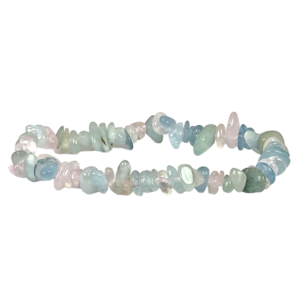 One Morganite Chip Bracelet - white, baby blue, pearlescent pink - on a white background