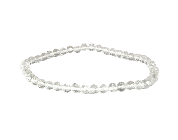 One 4mm faceted bead Crystal bracelet from the side - small transparent beads - on a white background