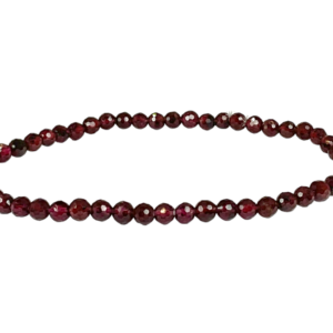 One 4mm faceted bead Spinel bracelet from the side - small red beads - on a white background