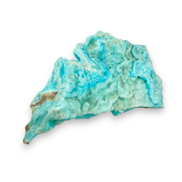 Large piece of Rough Aragonite (Blue) - teal, seafoam green, blue chunks of bright rock - on a white background.