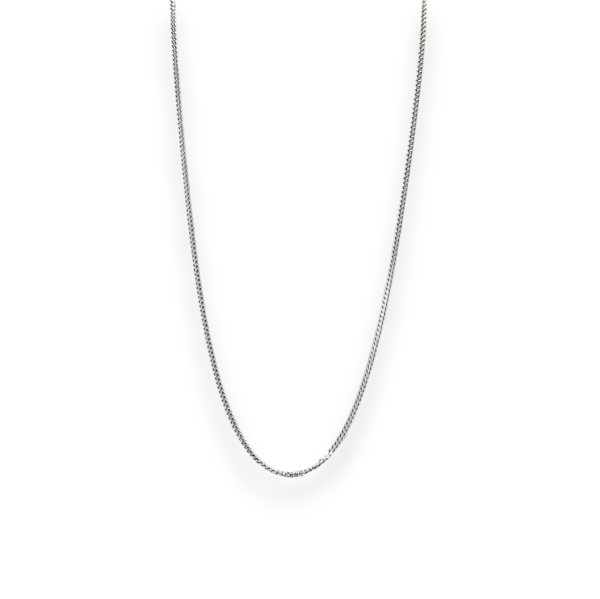 One hanging Cable (Light) Silver Chain - delicate rounded links - on a white background