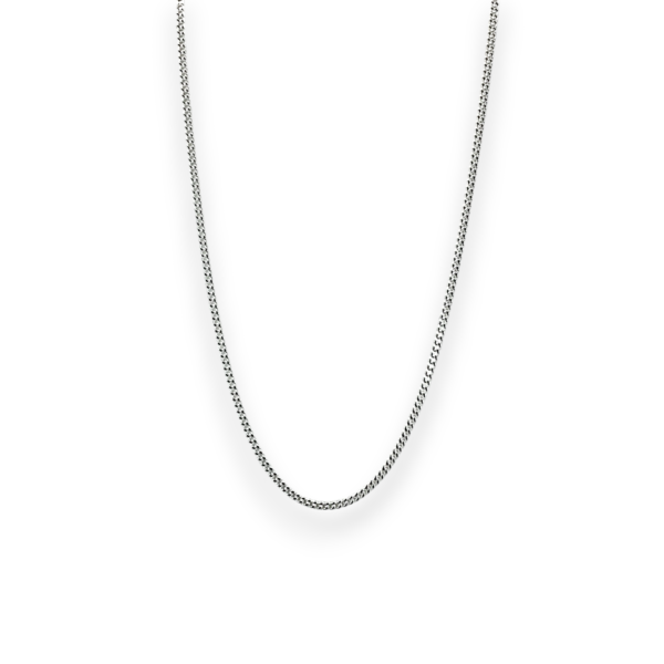 One hanging Cable (Medium) Silver Chain - delicate rounded links - on a white background