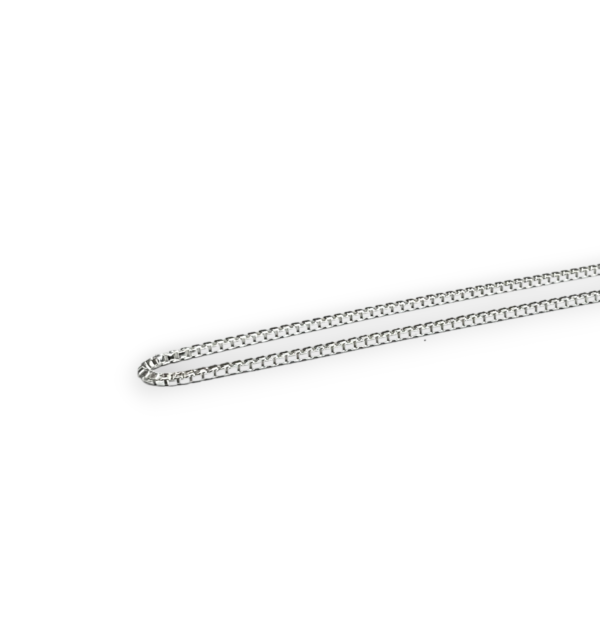 One Box (Medium) Silver Chain - delicate square shaped links - on a white background