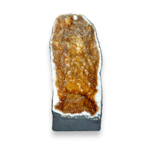 Citrine Cave (4) - half of a giant geode with orange points - on a white background